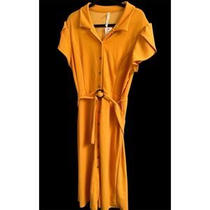 NY Collection Long Dress Women’s Plus Size 1X Yellow Short Sleeve